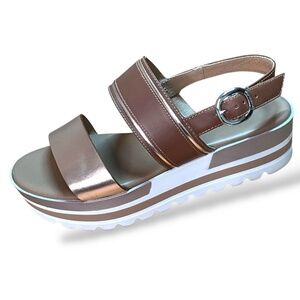 NERO GIARDINI MADE IN ITALY Genuine Leather Platform Sandals Rose Gold Strap 9